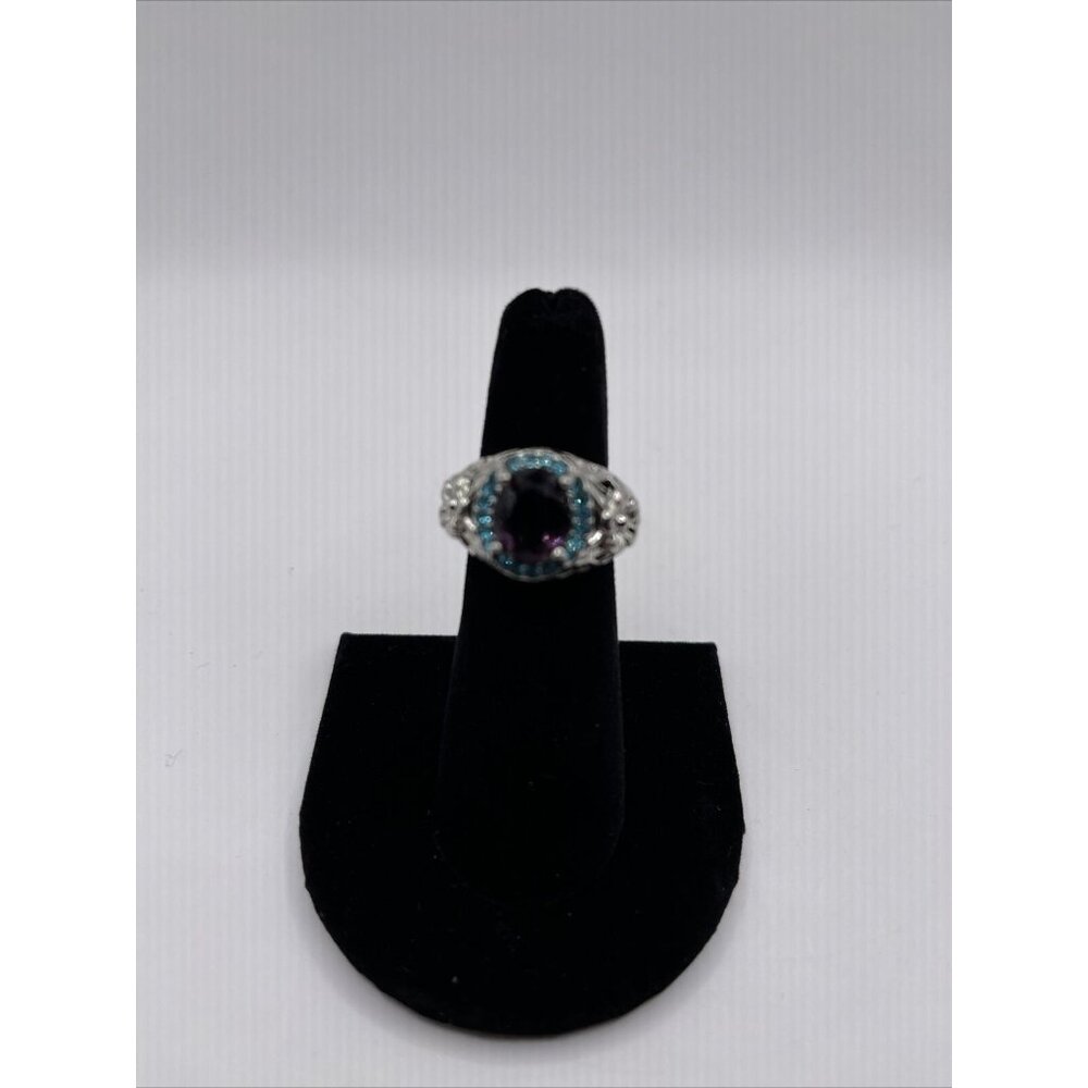 silver tone ruby topaz rhinestone costume ring size 6